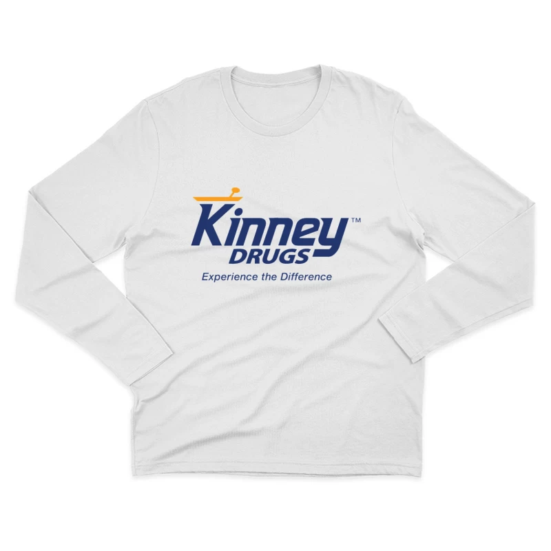 Kinney Drugs Pharmacy Logo with Blue Text and Orange Accent Male Long Sleeve T-Shirt