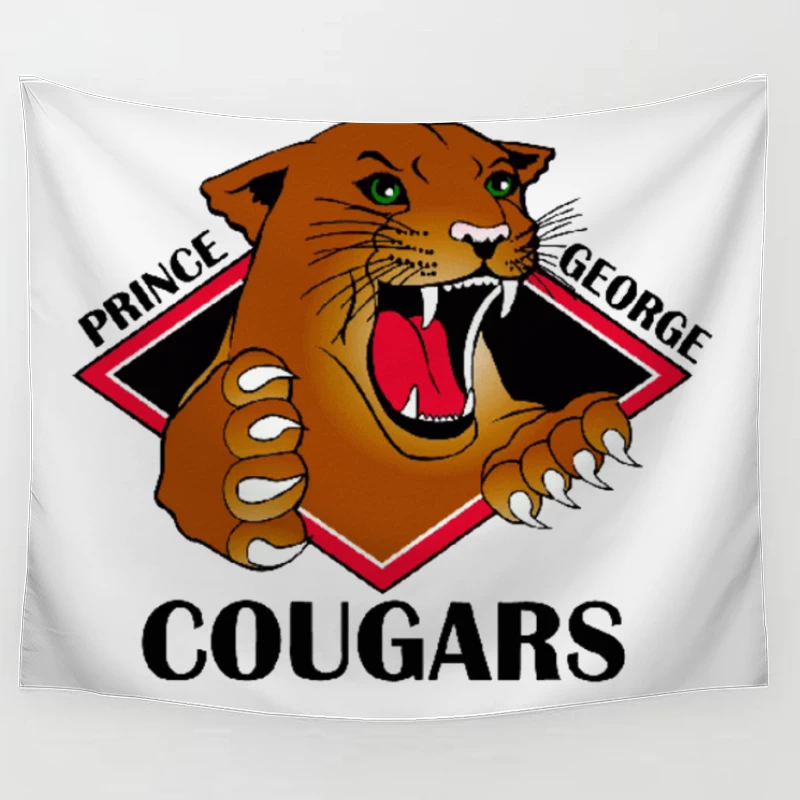 Prince George Cougars Sports Team Logo with Fierce Cougar Mascot Tapestry