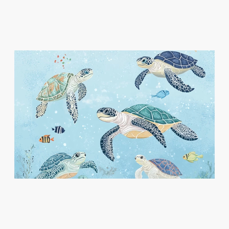 Whimsical Sea Turtle Illustration in Vibrant Coral Reef Travel Mug
