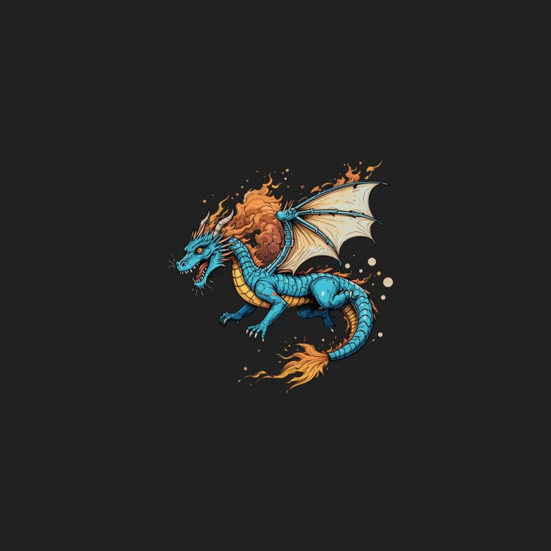 Fierce Blue Dragon with Fiery Mane and Wings Bucket Hat