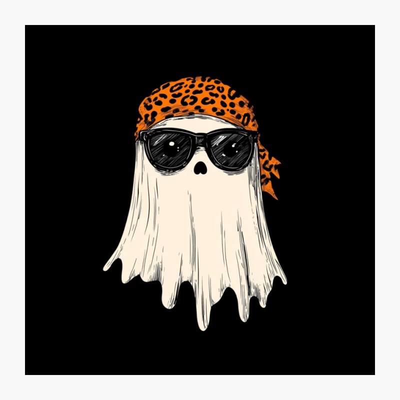 Cool Ghost with Leopard Bandana and Sunglasses Illustration Pin