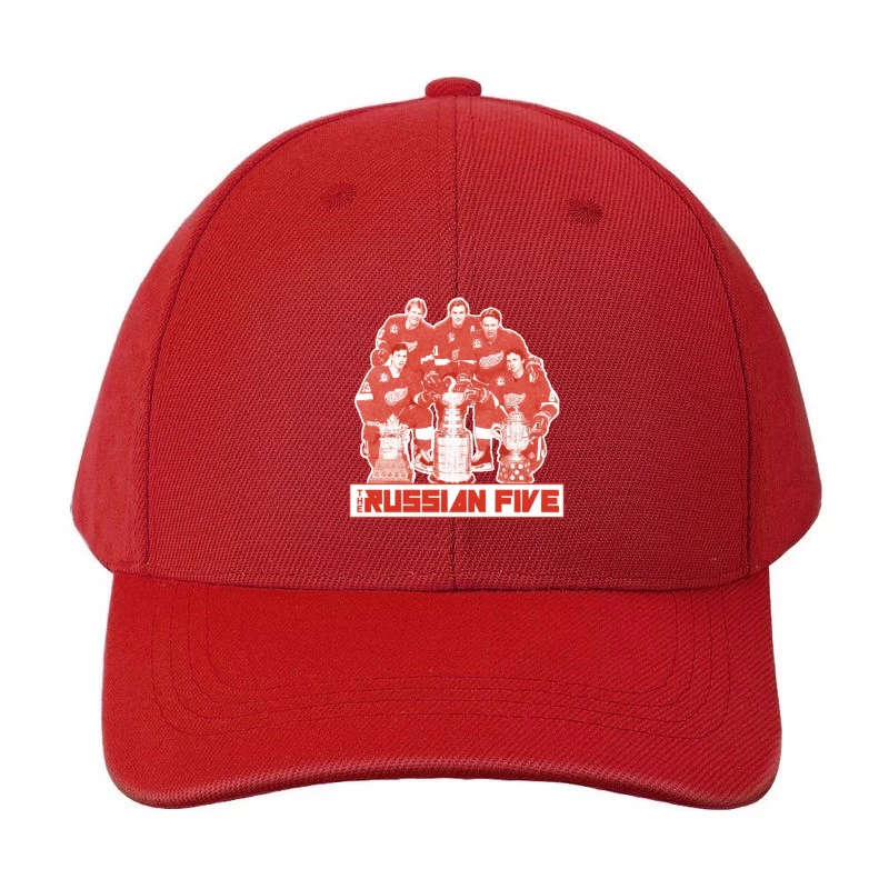 The Russian Five: Legendary Detroit Red Wings Hockey Unit with Championship Trophies Baseball Cap