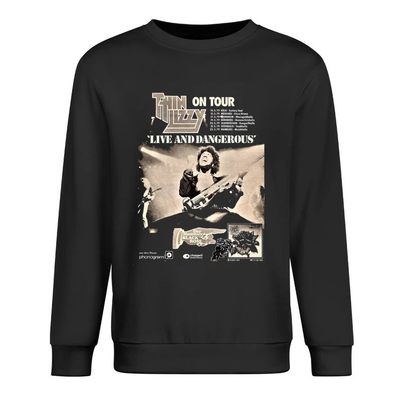 Vintage Thin Lizzy "Live and Dangerous" Tour Concert Poster Male Pullover Sweatshirt