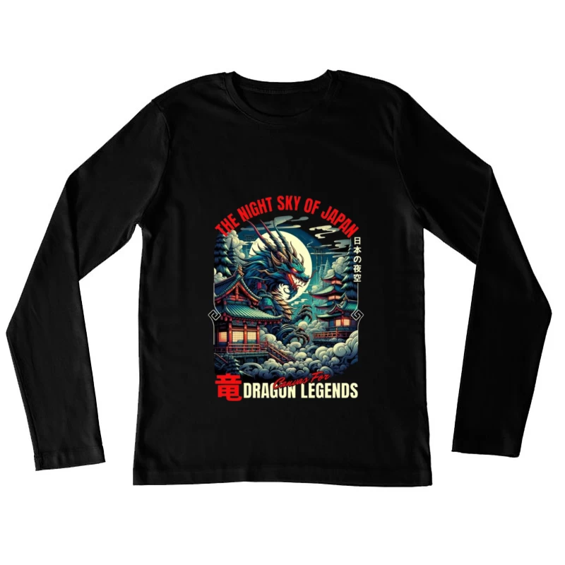 Mythical Dragon Under Japanese Night Moon Female Long Sleeve T-Shirt