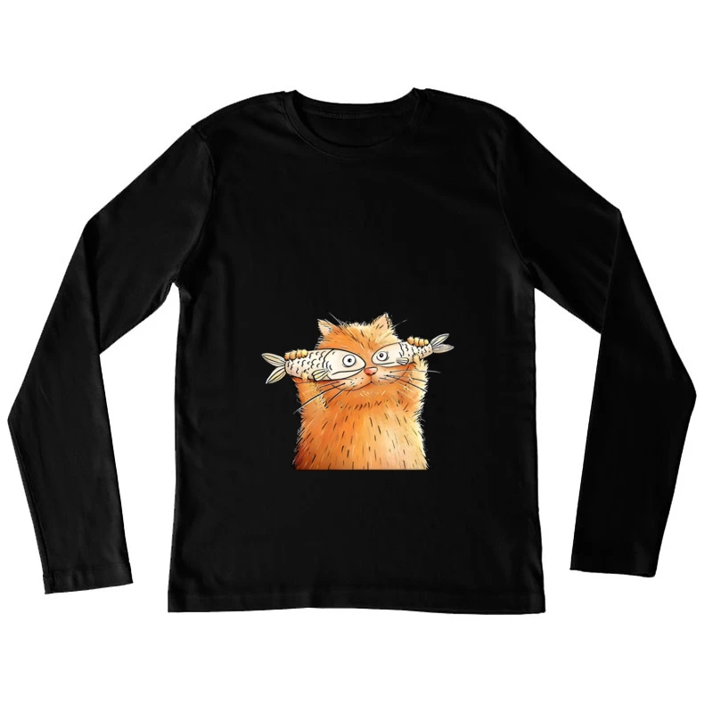 Illustration de chat avec des poissons Femme Manches Longues T-Shirt