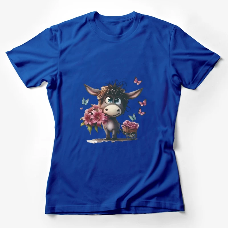 Süßer Esel mit Blumen und Schmetterlingen Damen T-Shirt