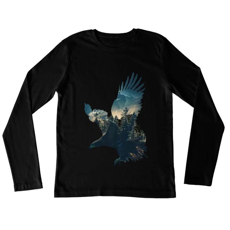 Majestic Eagle with Forest Silhouette Female Long Sleeve T-Shirt