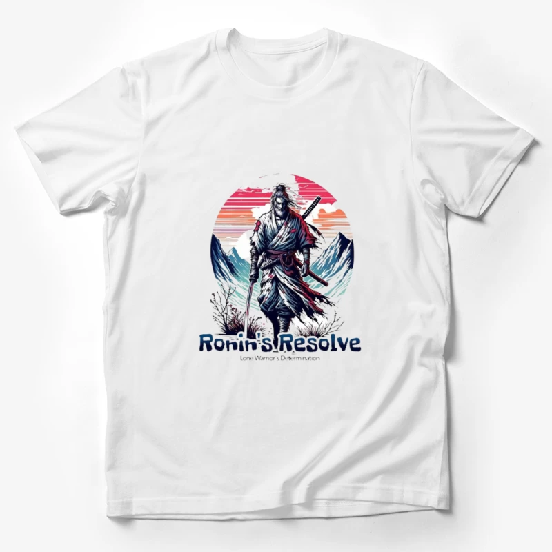 Lone Ronin's Resolve Against Mountain Sunset Male T-Shirt