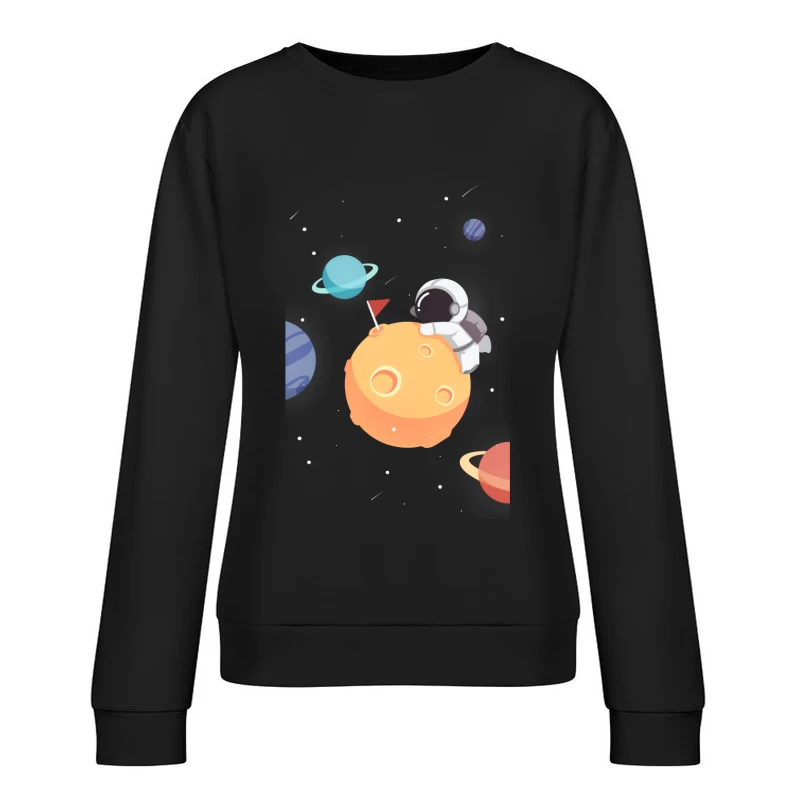 Astronaut auf Planeten mit bunten Planeten im Weltraum Damen Pullover Sweatshirt