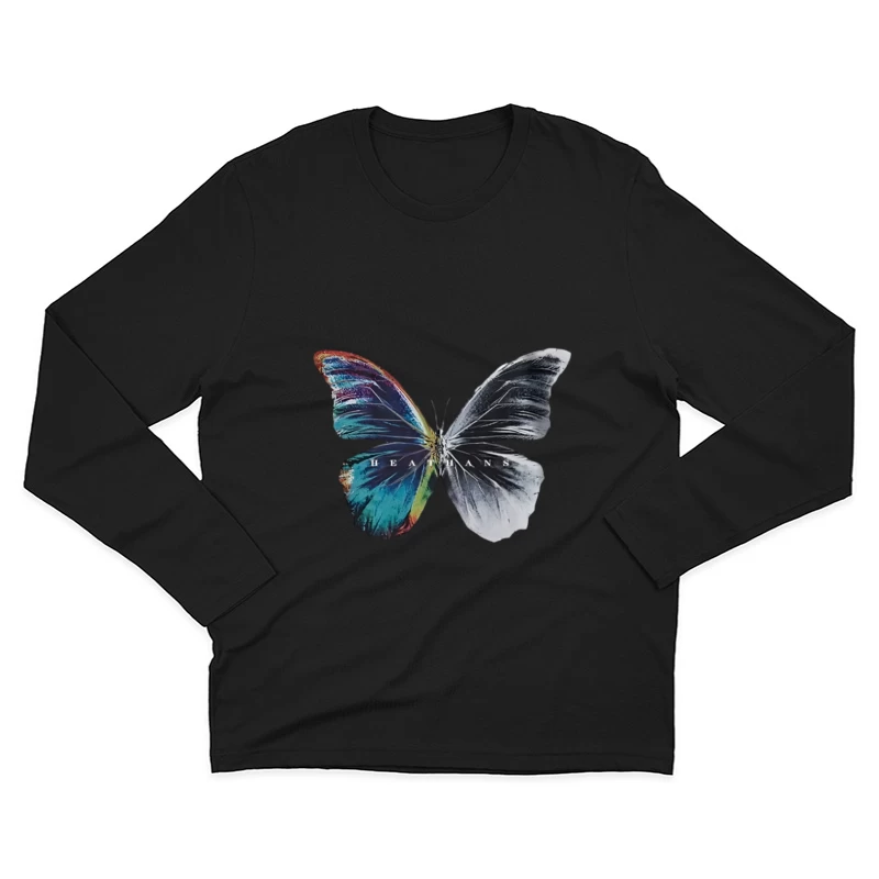 Design de papillon avec des ailes noires et colorées Homme Manches Longues T-Shirt