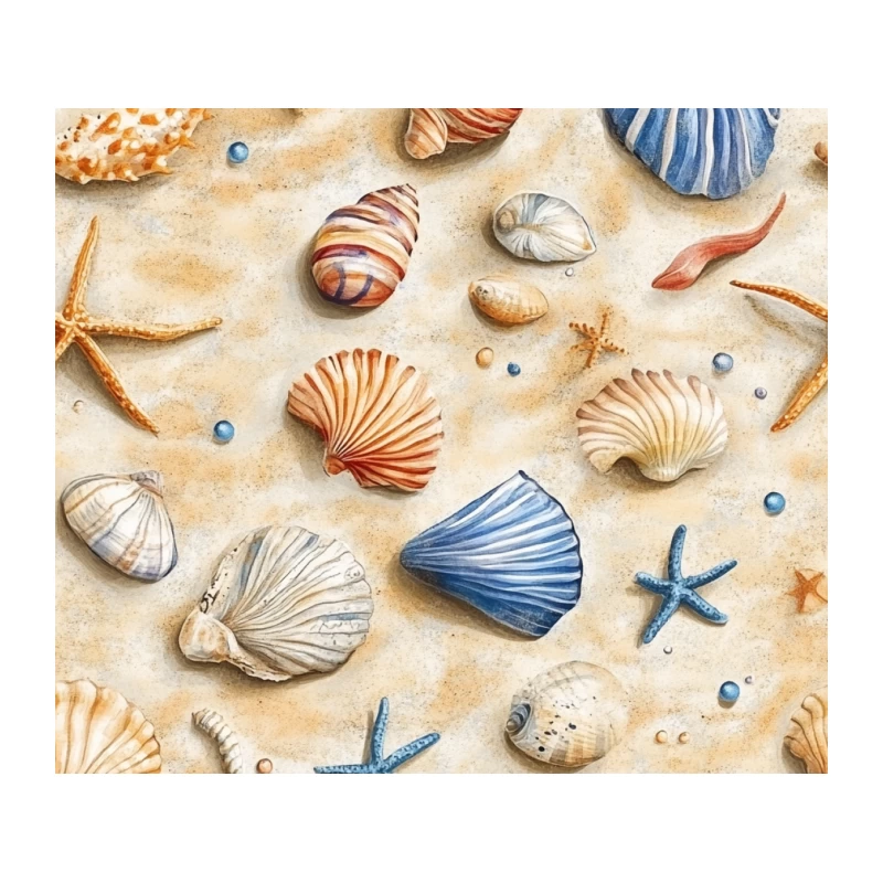Colorful Seashells and Starfish: A Watercolor Beach Scene Tapestry