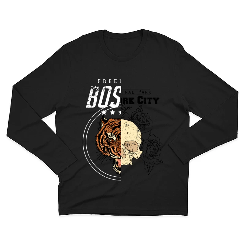 Tigre mi-face crâne avec texte BOS Homme Manches Longues T-Shirt