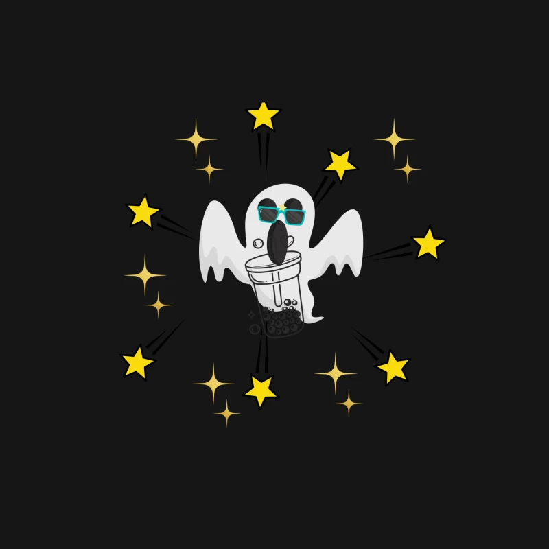 Cool Ghost Drinking Boba Tea with Stars Female Long Sleeve T-Shirt