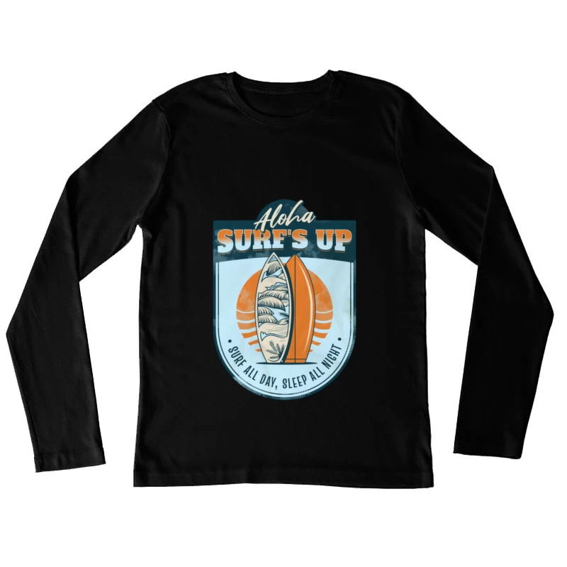 Surfbrett-Design mit Aloha-Motto Damen Langarm T-Shirt