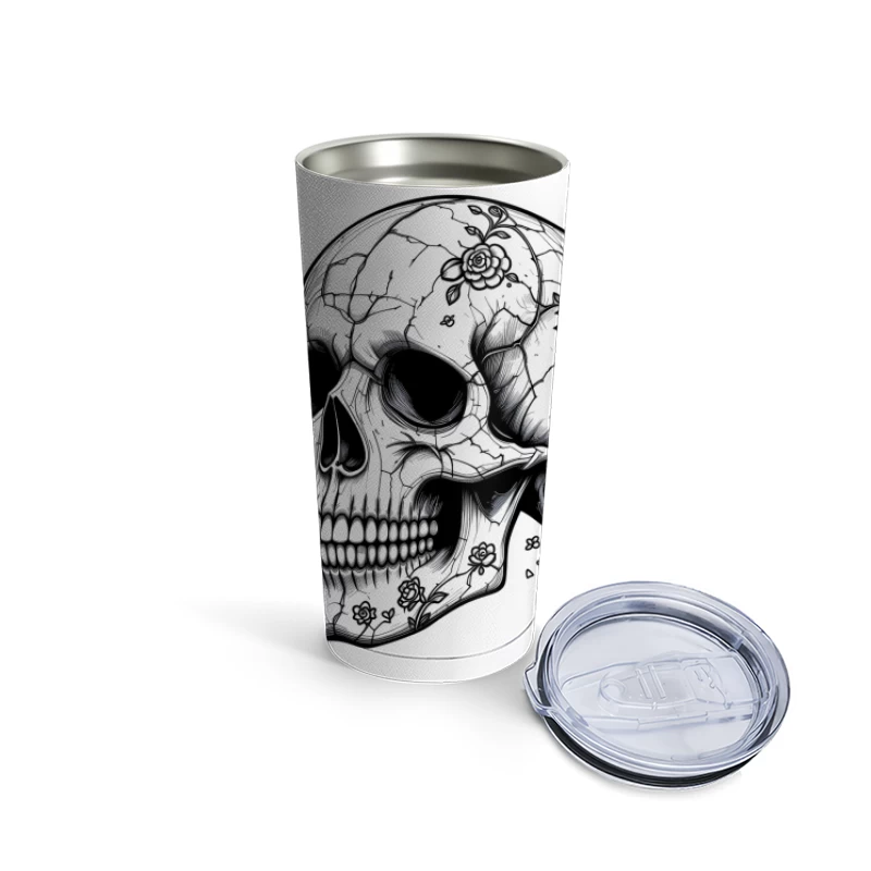 Artistic Skull with Floral Details Travel Mug
