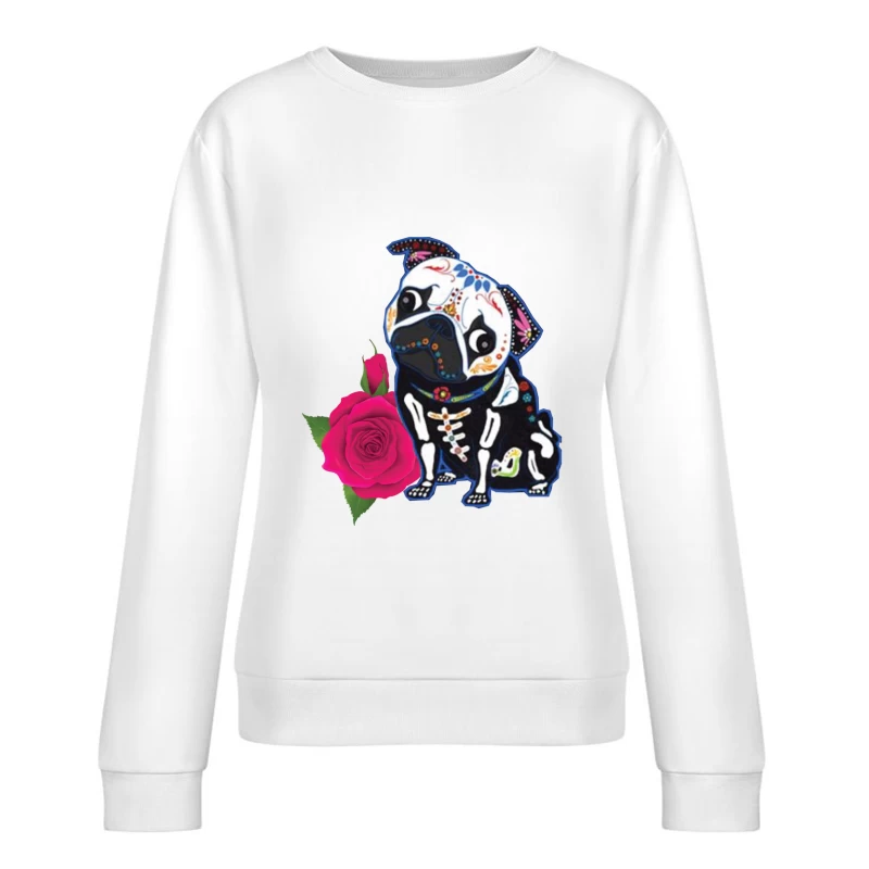Chien de style calavera avec rose Femme Sweat-shirt à enfiler