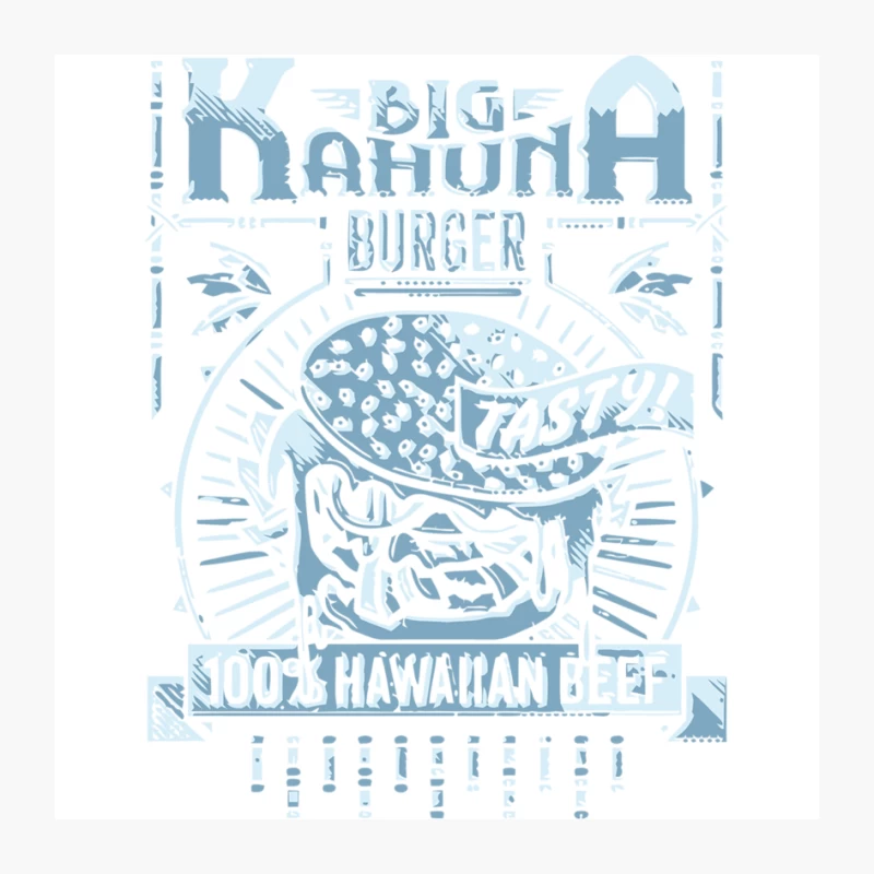 Big Kahuna Hawaiian Burger Retro Blue Illustration Pin