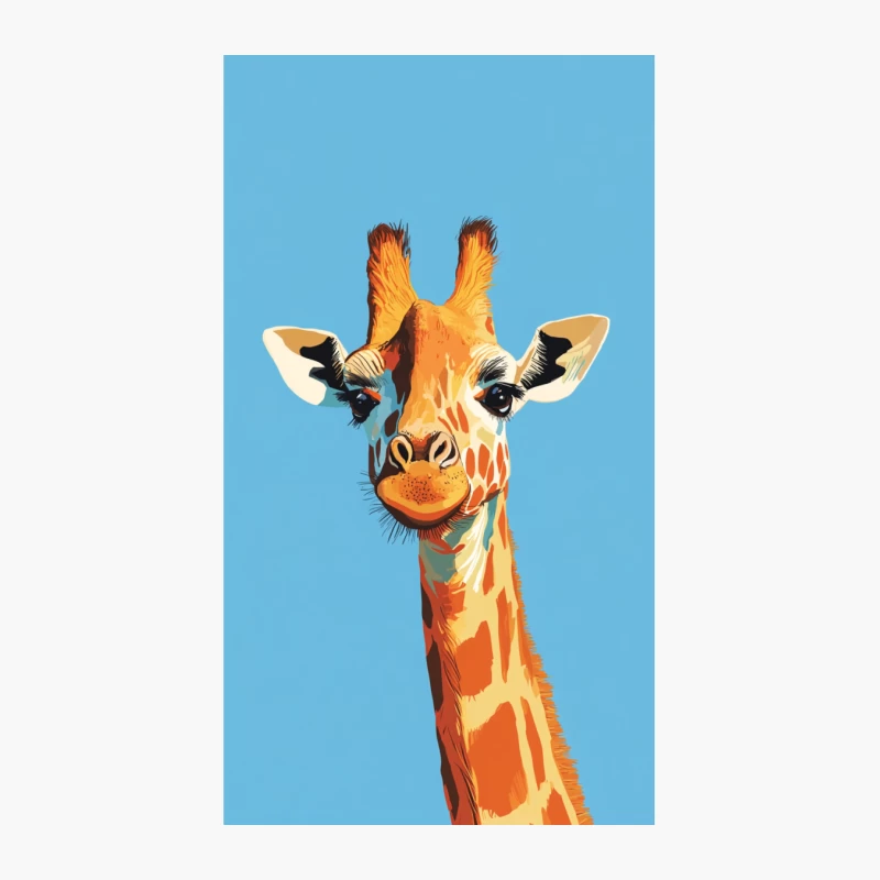 Colorful Cartoon Giraffe Close-up on Blue Background Cotton Tote Bag