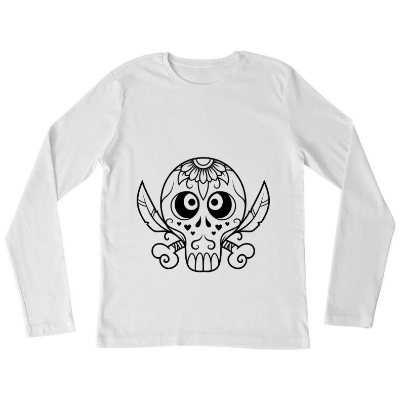 Crâne stylisé avec dagues croisées Femme Manches Longues T-Shirt