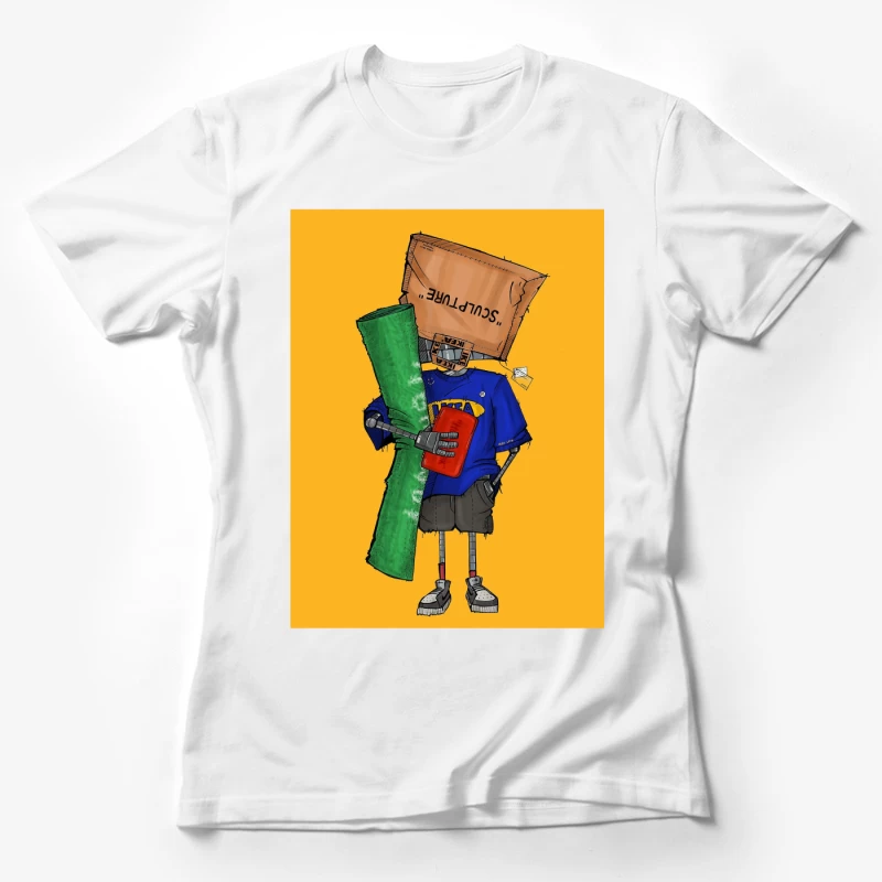 Quirky Paper Bag Robo Female T-Shirt