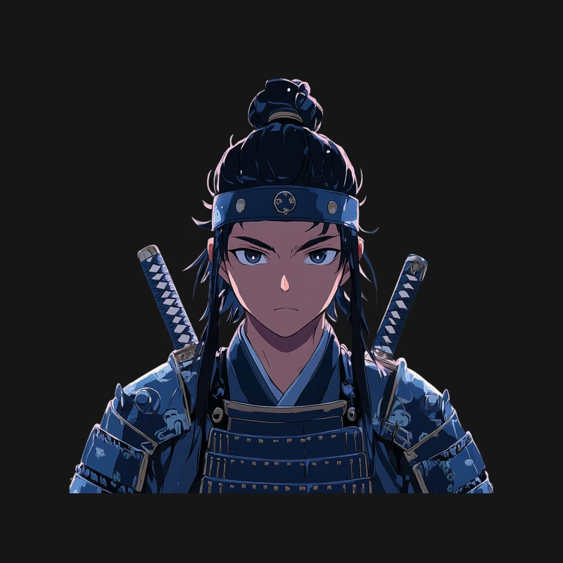 Fierce Anime Samurai in Blue Armor Mouse Pad