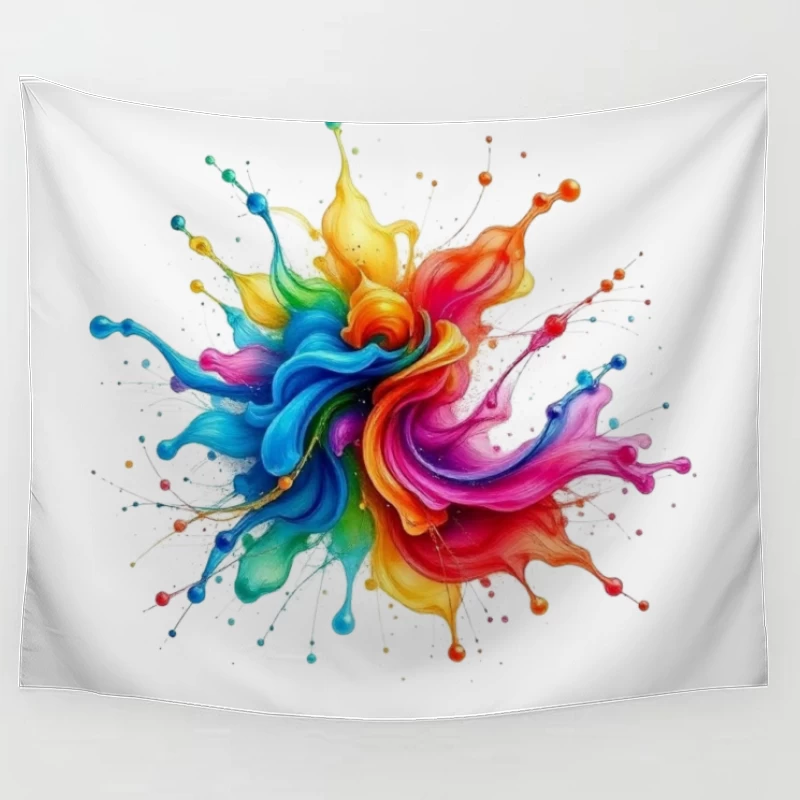 Vibrant Rainbow Paint Splash in Abstract Watercolor Design Tapestry