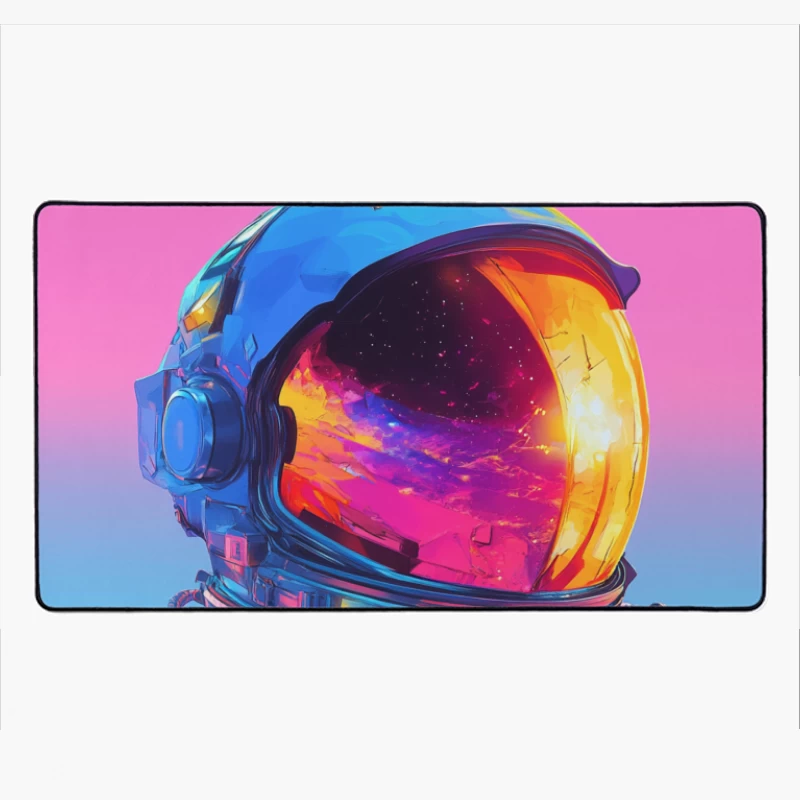 Vibrant Neon Astronaut: A Cosmic Digital Art Masterpiece Desk Mat