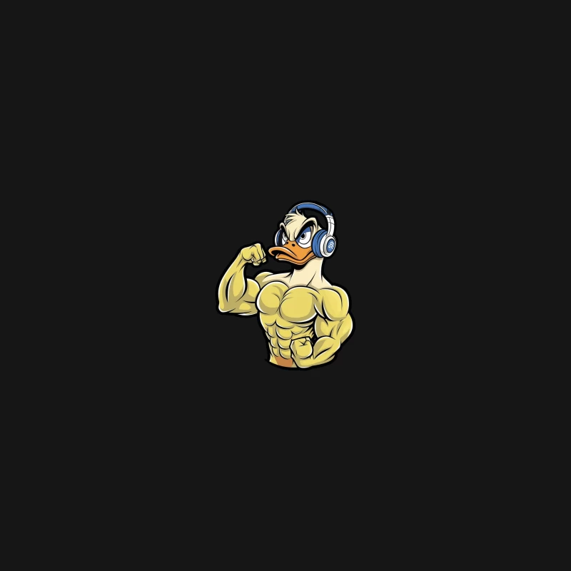 Buff Cartoon Duck with Headphones: Muscular Anthropomorphic Animal Desk Mat