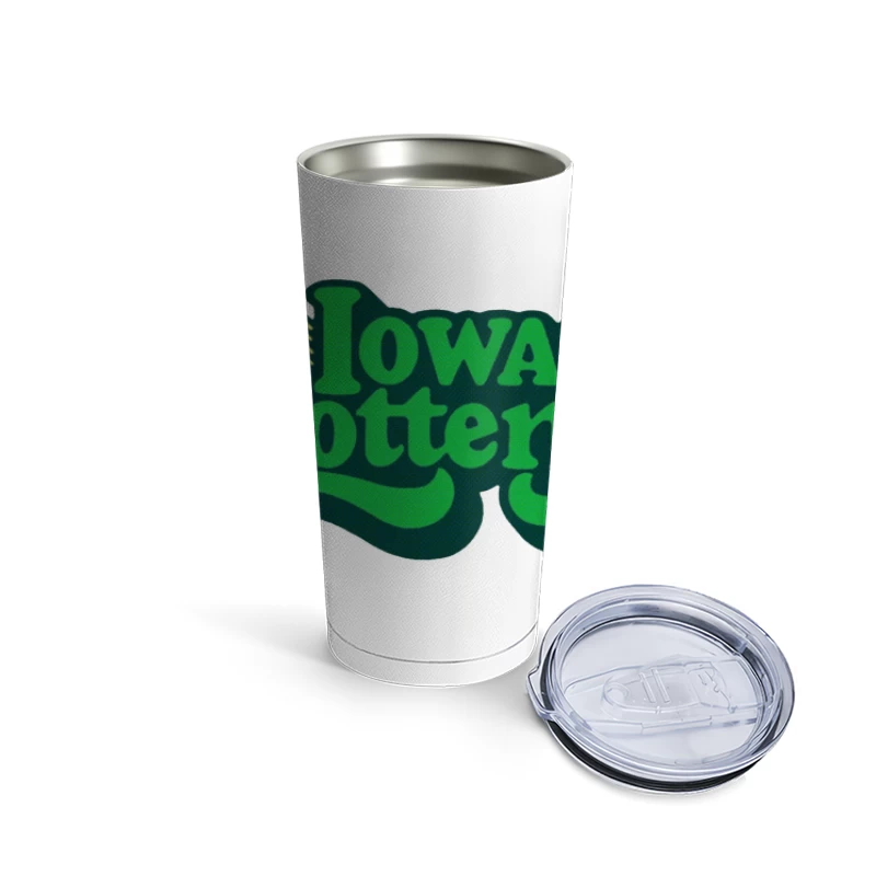 Vintage-Style Iowa Lottery Green Logo with Stars Travel Mug