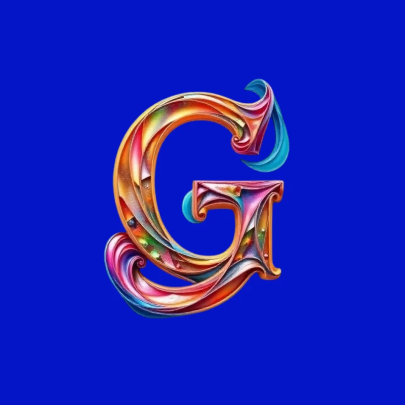 Colorful 3D Typography: Decorative Letter G with Swirling Gradient Pattern Pin