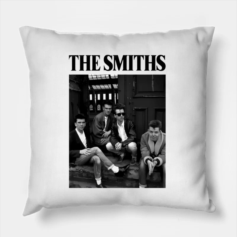 The Smiths: Iconic 1980s British Alternative Rock Band in Black and White Throw Pillow