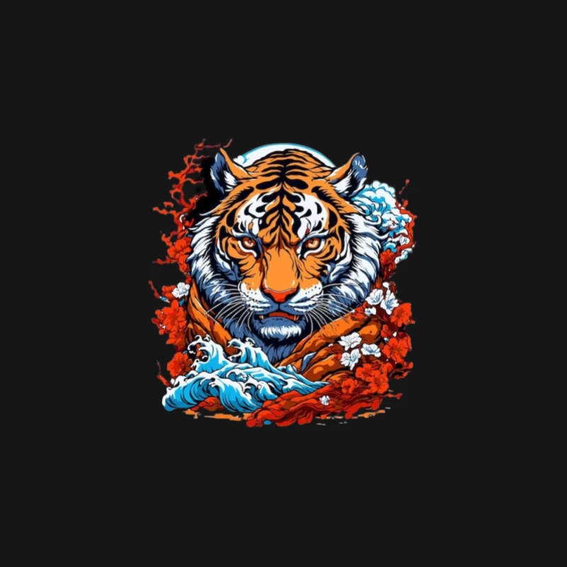 Illustration de tigre avec fleurs et vagues Femme Manches Longues T-Shirt