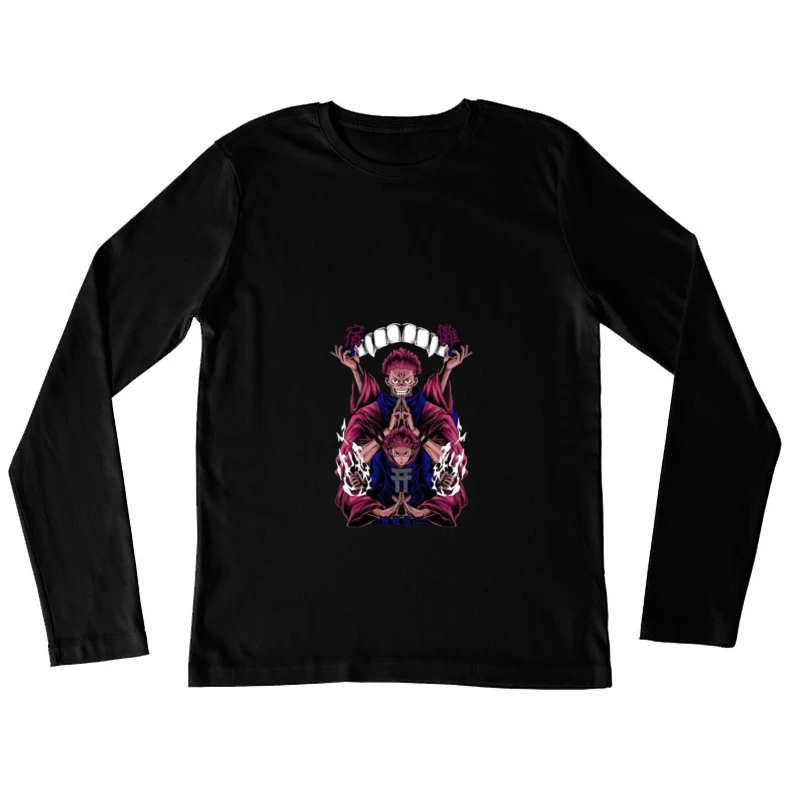 Doppeltes Dämonen-Design mit lodernden Händen Damen Langarm T-Shirt