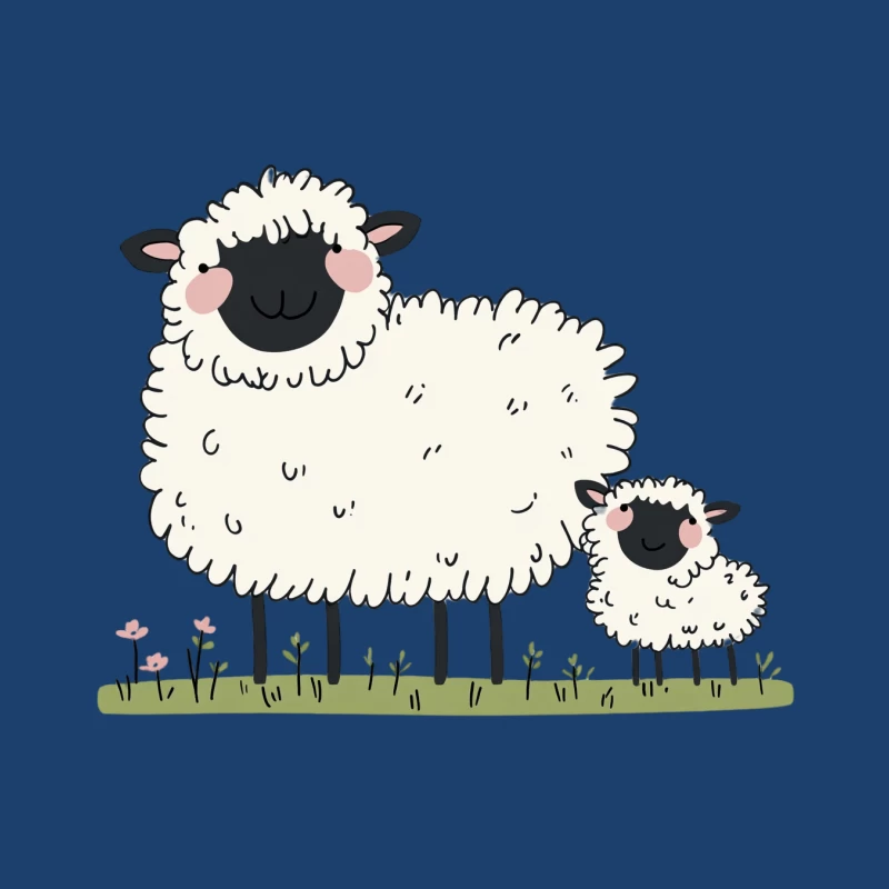 Adorable Cartoon Sheep and Lamb in Spring Meadow Male Pullover Hoodie