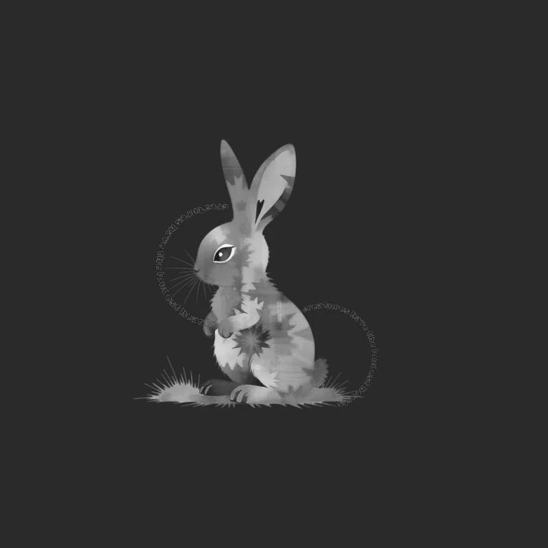 Grayscale Digital Art Illustration of a Sitting Rabbit Baseball Cap