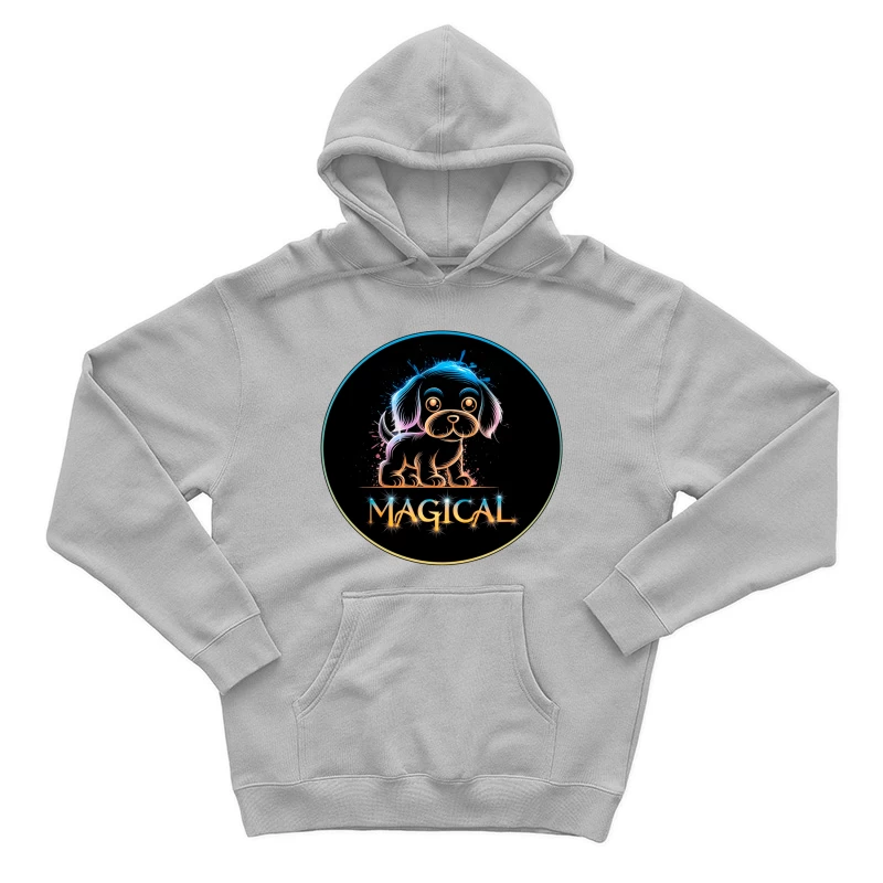 Magical Neon Puppy Art Male Pullover Hoodie