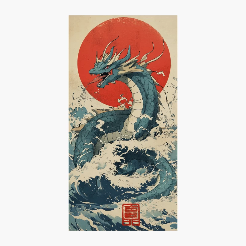 Japanese Dragon Rising from Stormy Waves Under Red Sun iPhone Case