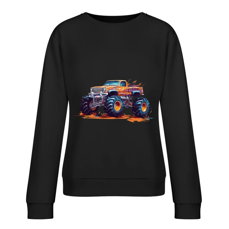 Orange Monster Truck Illustration Damen Pullover Sweatshirt