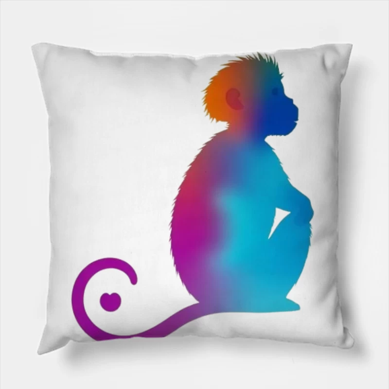 Colorful Gradient Monkey Silhouette with Curled Tail Throw Pillow