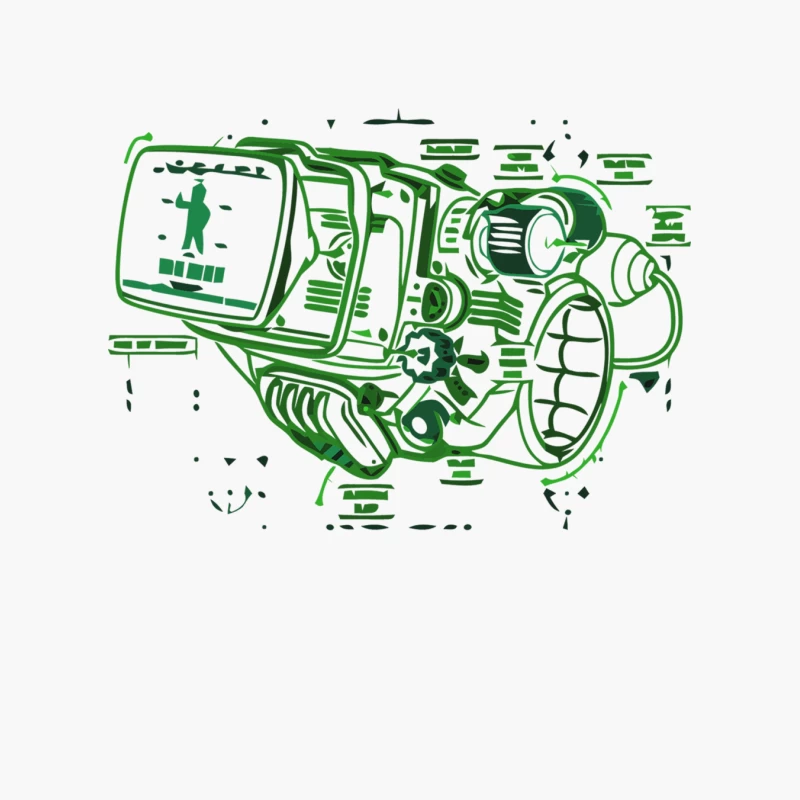 Vintage Green Video Camera Illustration: Retro Electronic Line Art Cotton Tote Bag