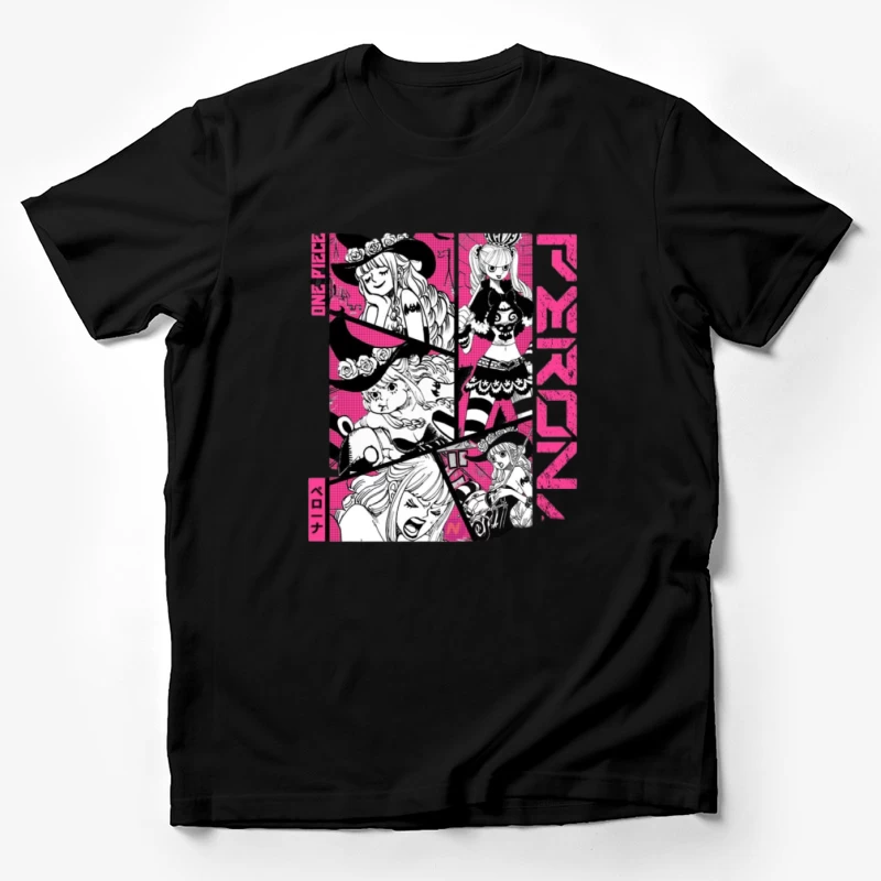 Manga Charakterdesign mit Rosa Hintergrund Herren T-Shirt
