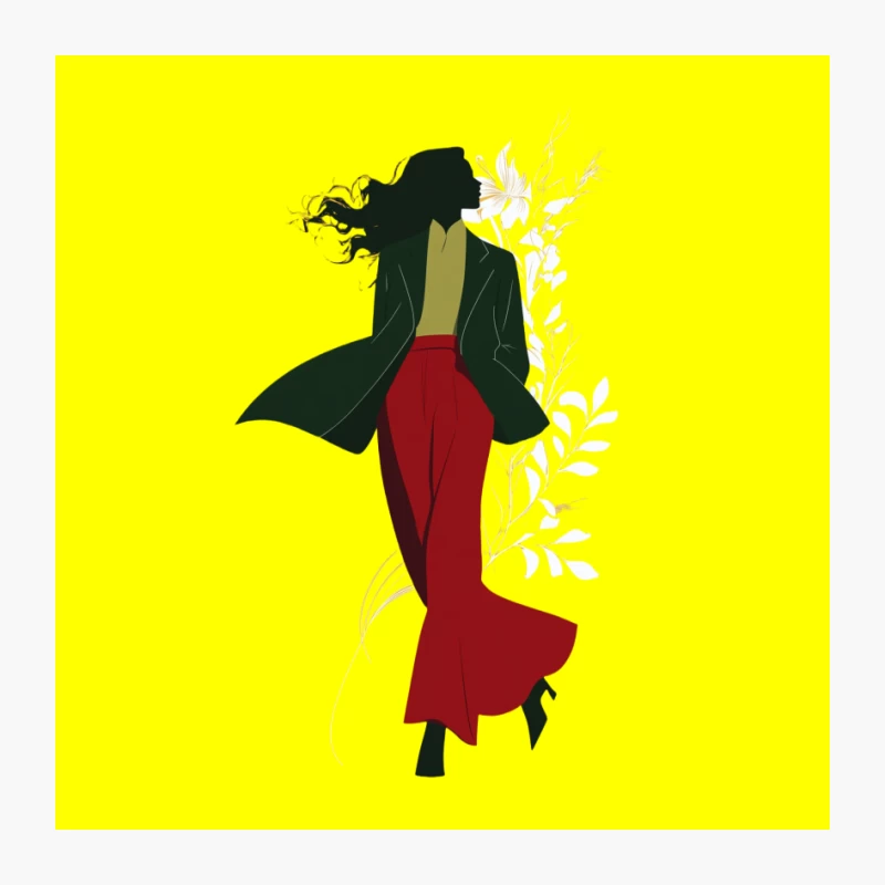 Stylish Silhouette: Minimalist Fashion Illustration with Flowing Hair Pin