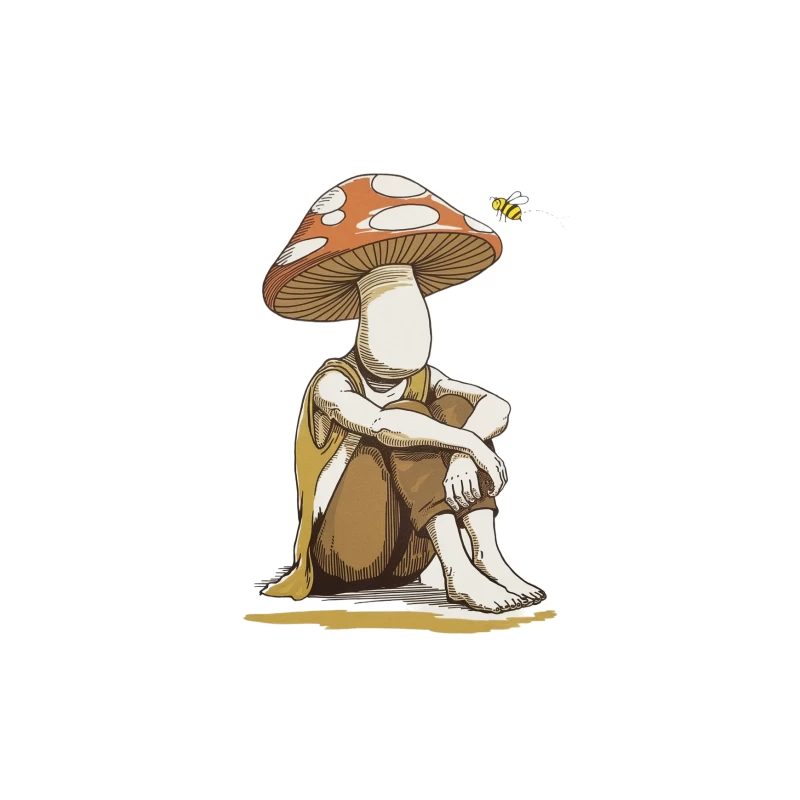 Whimsical Mushroom Being: A Surreal Fantasy Illustration Tapestry