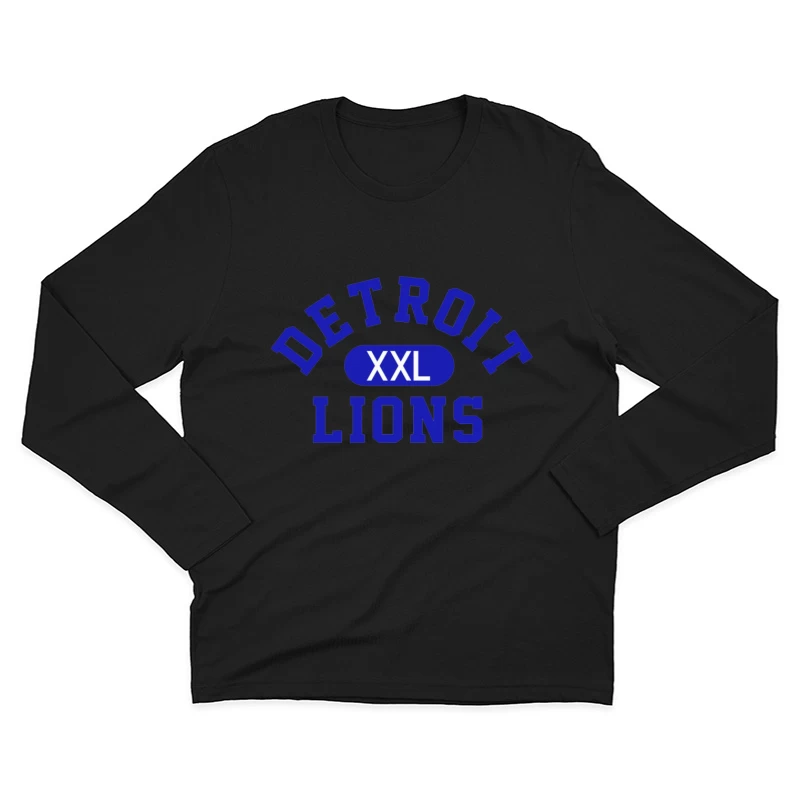 Detroit Lions XXL Sports Team Logo in Blue Typography Male Long Sleeve T-Shirt