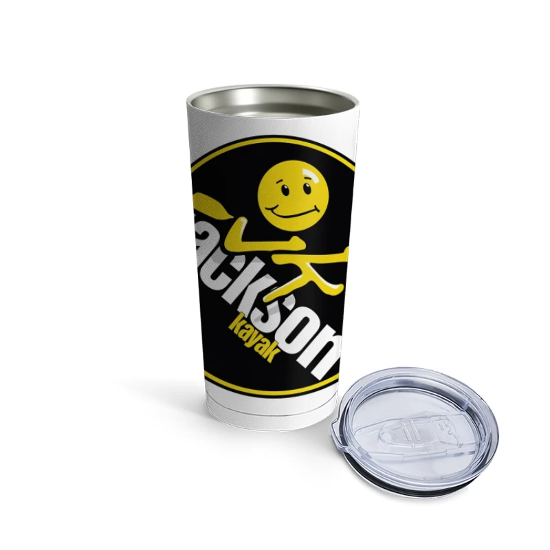 Jackson Kayak Sports Logo with Yellow Smiley Design Travel Mug