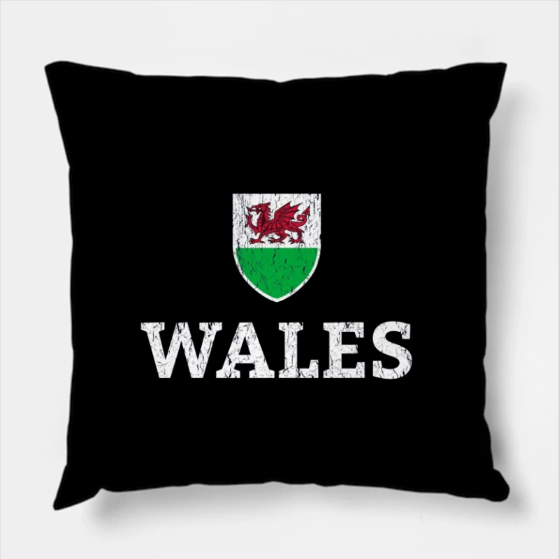 Welsh Dragon Shield with Distressed Text Design Throw Pillow