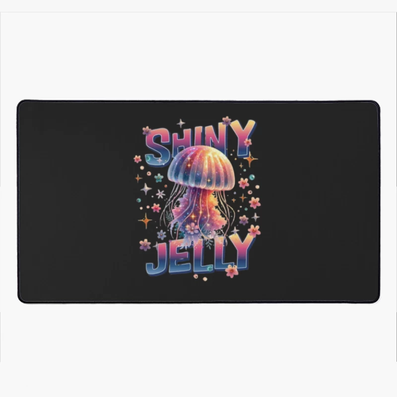 Shiny Jelly: Whimsical Watercolor Jellyfish Typography Art Desk Mat