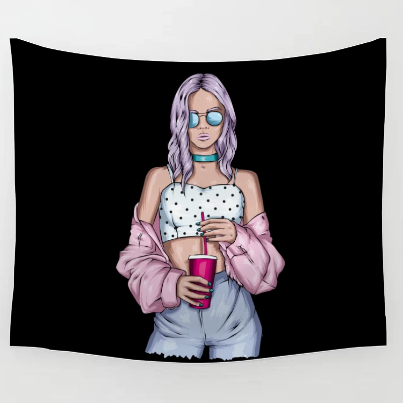 Trendy Young Woman with Drink Tapestry