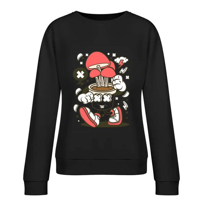 Champignon cartoon énergique Femme Sweat-shirt à enfiler
