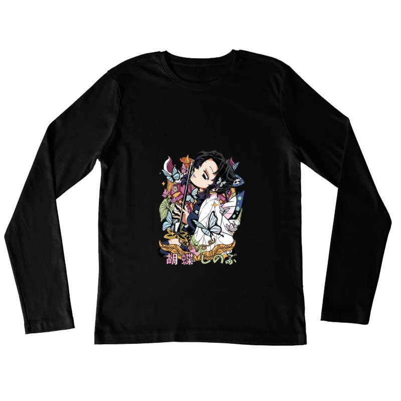 Anime-Charakter mit Schmetterlingen Damen Langarm T-Shirt